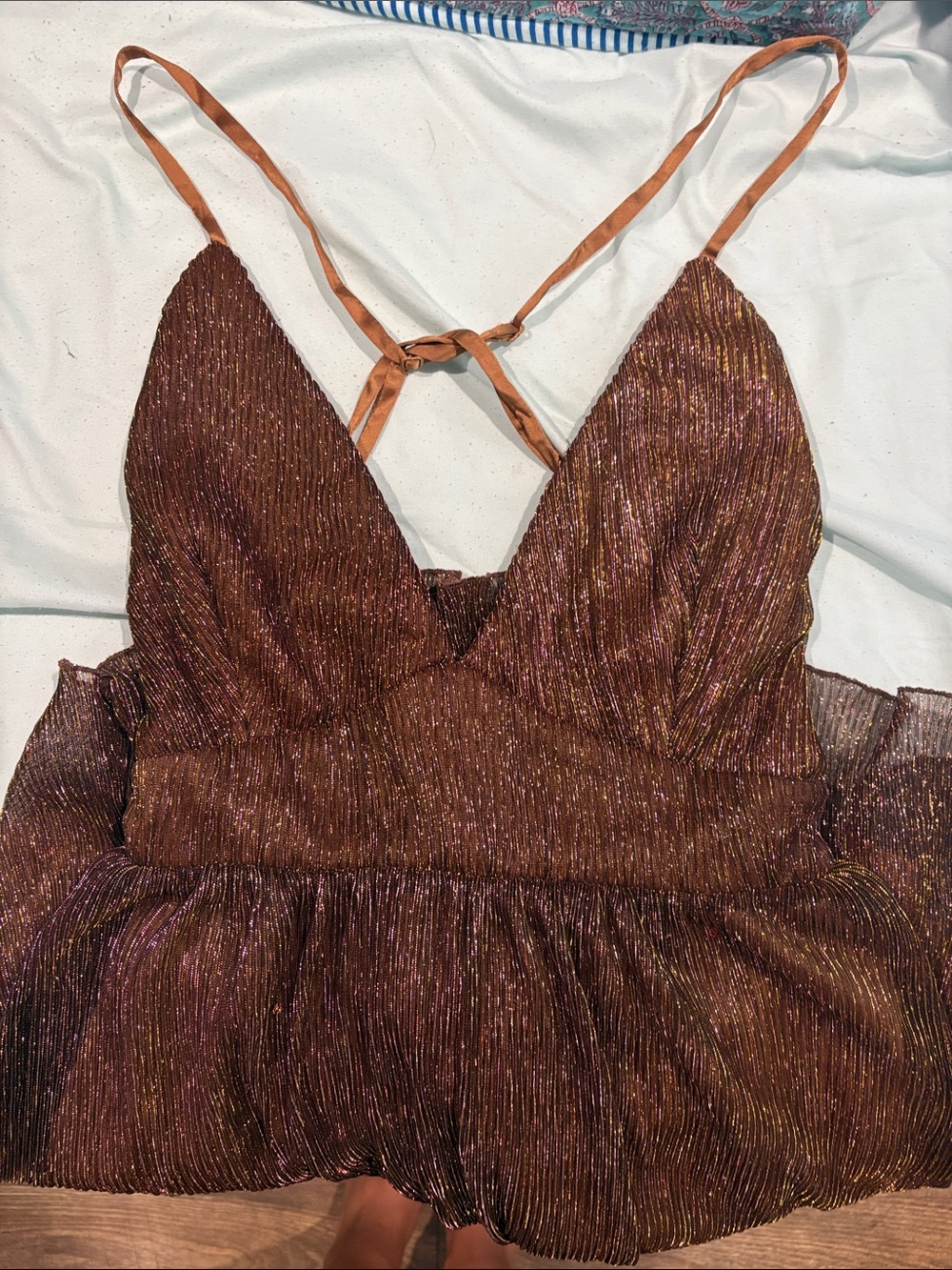 Lulu's Metallic Copper Ruffle Dress